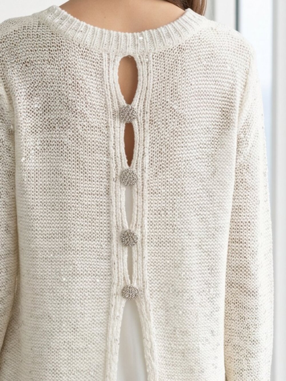 Twofer sweater silver sequins rhinestone buttons up back by Simply Couture S